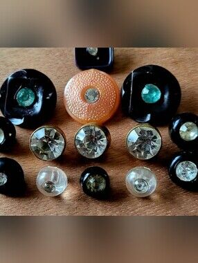 15 Vintage 1960's Early Plastic Rhinestone Buttons with Shank Backs